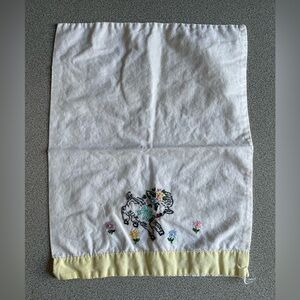 Vintage White & Yellow Embroidered Lamb Baby Pillow Case